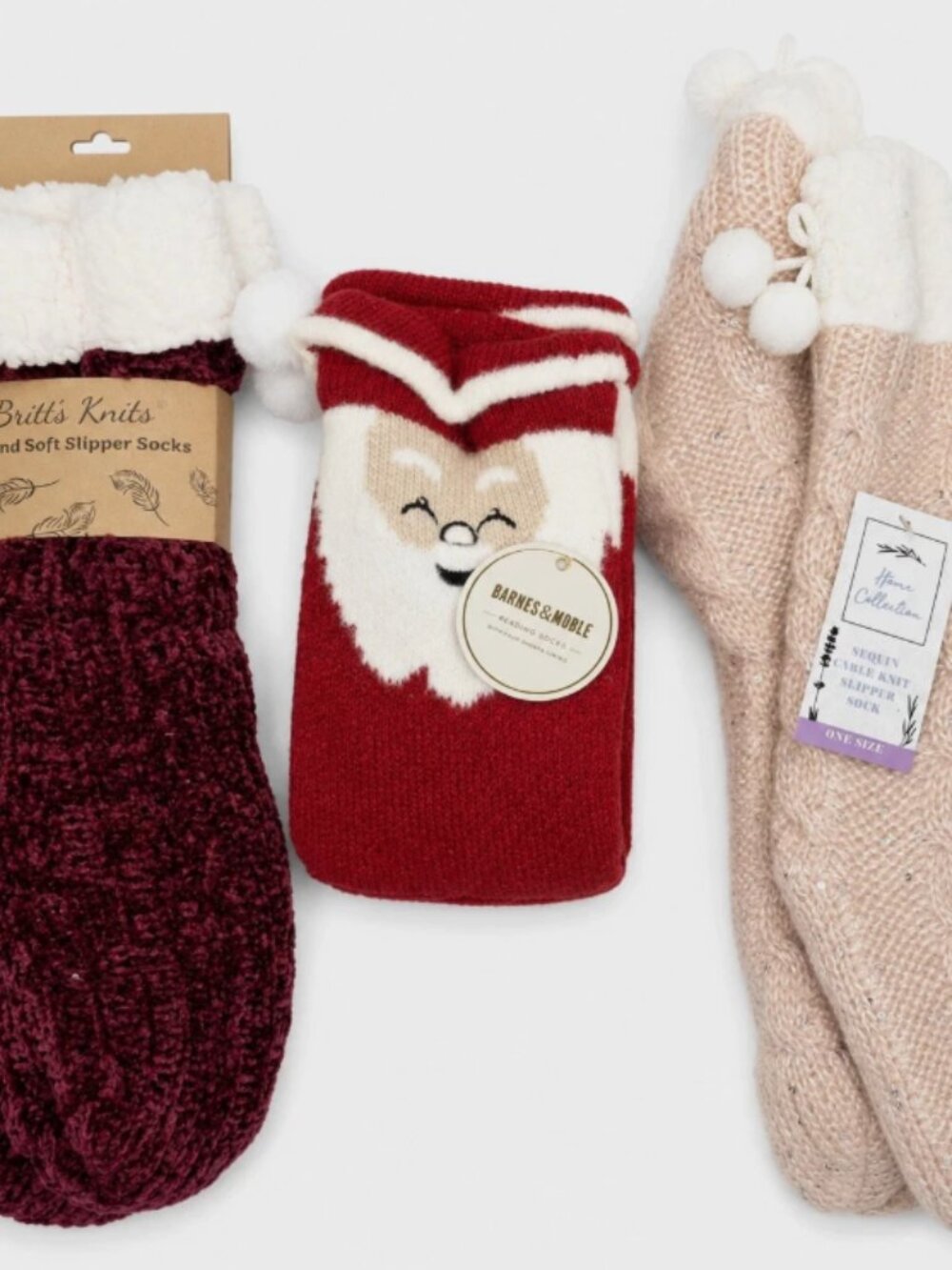 [NWT] Christmas Fuzzy Socks (3 Pairs, Various Brands), Red/Pink/White; O/S